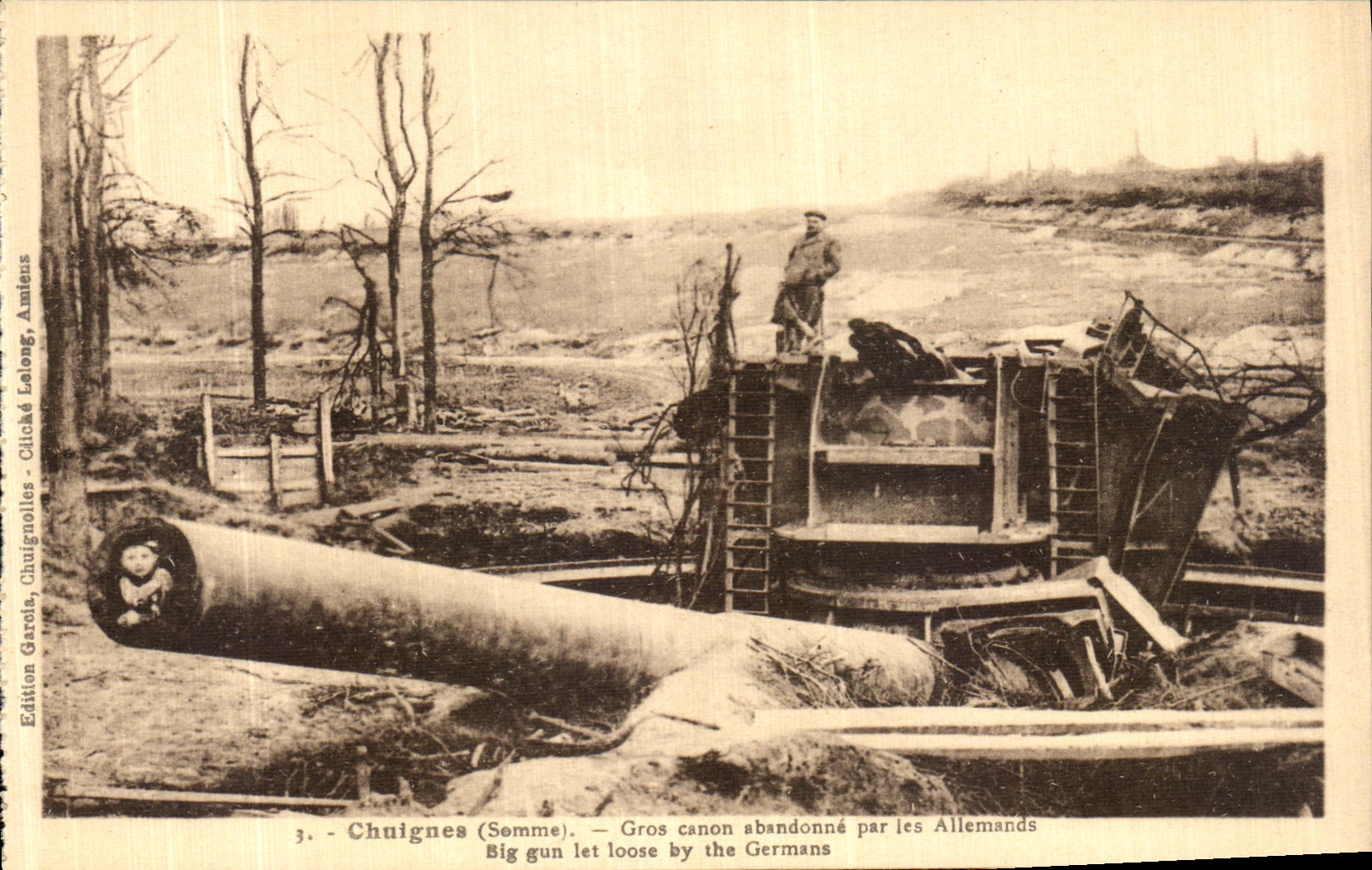 CPA Chuignes Gros Canon abandonne Par Les Allemands Militaria