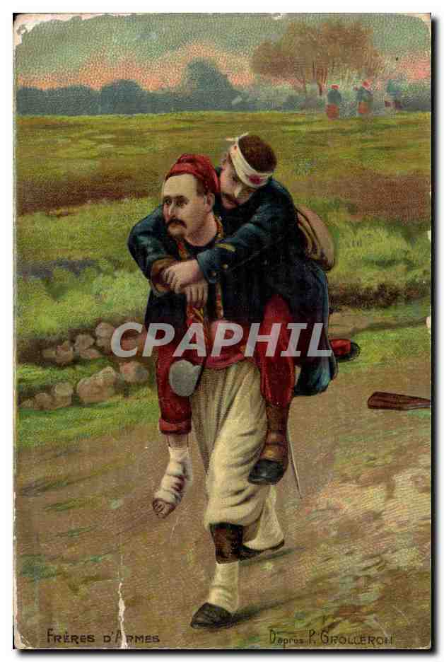 CPA Freres d armes Zouave Grolleron