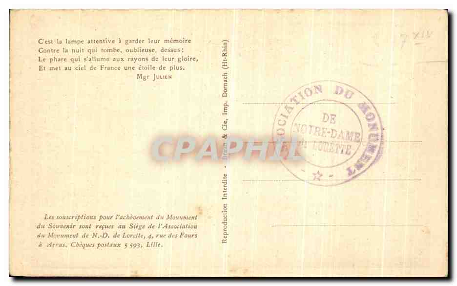 Notre-Dame de Lorette — Die Turm und die Laterne der Toten — Association du Monument — Rückseite