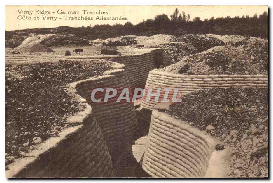 CPA Vimy Ridge German Trenches Cote De Vimy Tranchees Allemandes Militaria