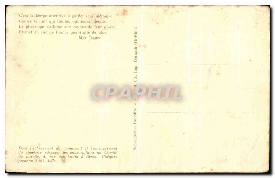 CPA N D de Lorette Vue de la Tour  — Rückseite