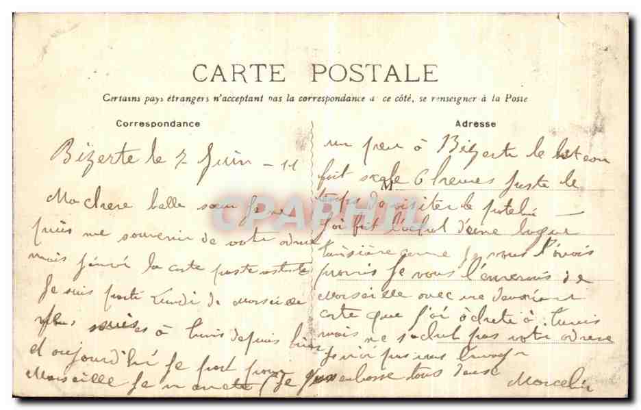 CPA Bizerte Le Bac  — Verso