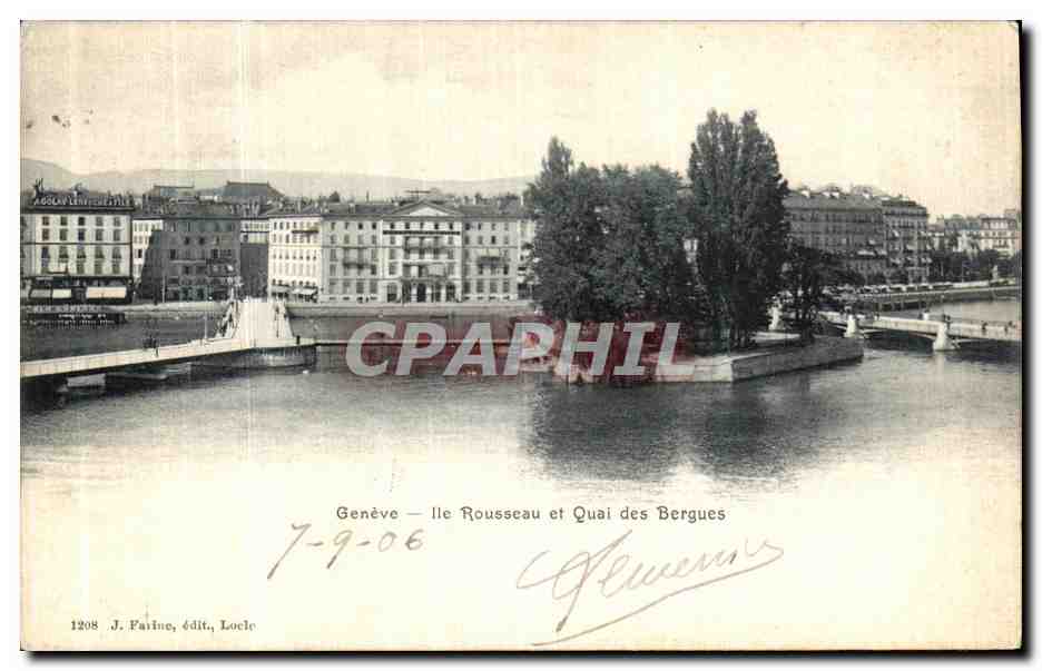 CPA Geneve Ile Rousseau et Quai des Bergues 