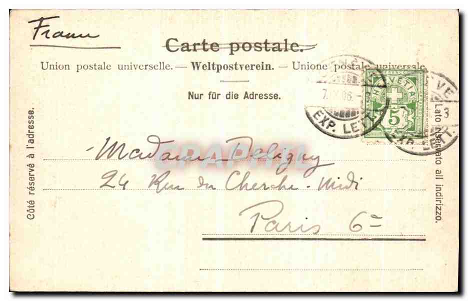 CPA Geneve Ile Rousseau et Quai des Bergues  — Rückseite