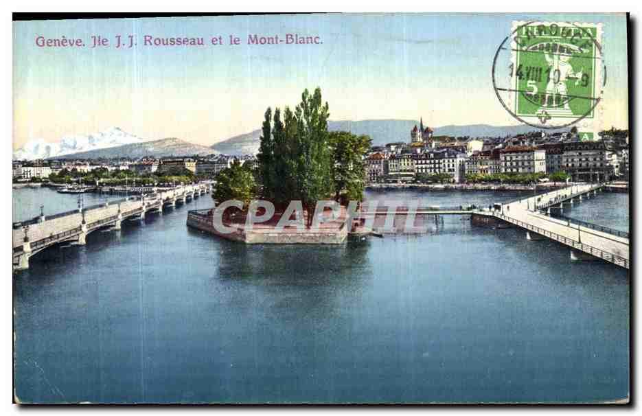 CPA Geneve Ile JJ Rousseau et le Mont Blanc 