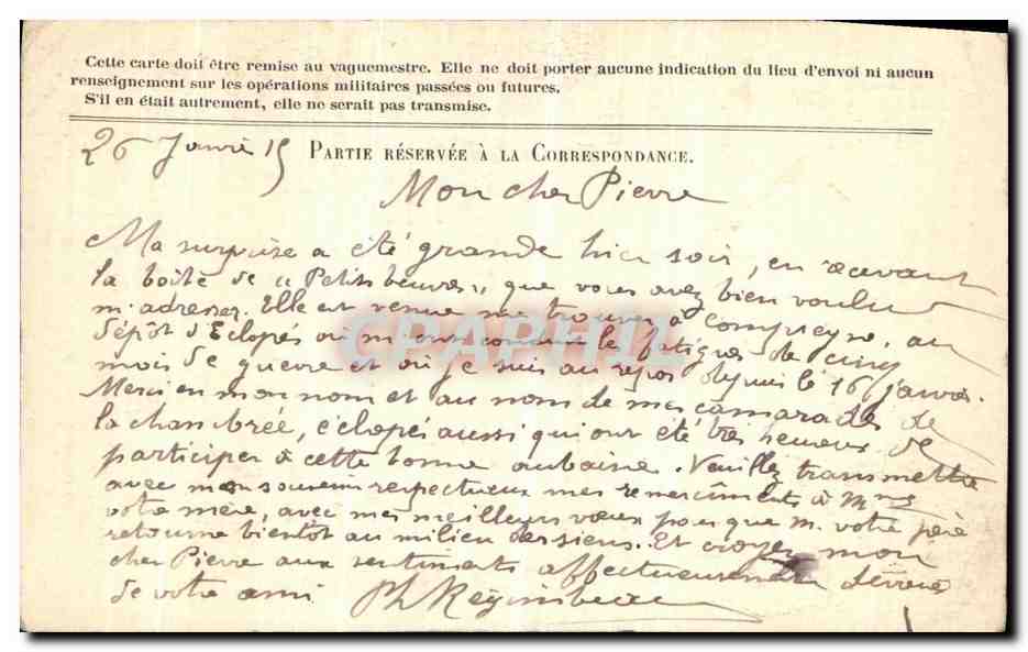 Carte En Franchise Masnou Paris Reginbeau Compiegne  — Rückseite