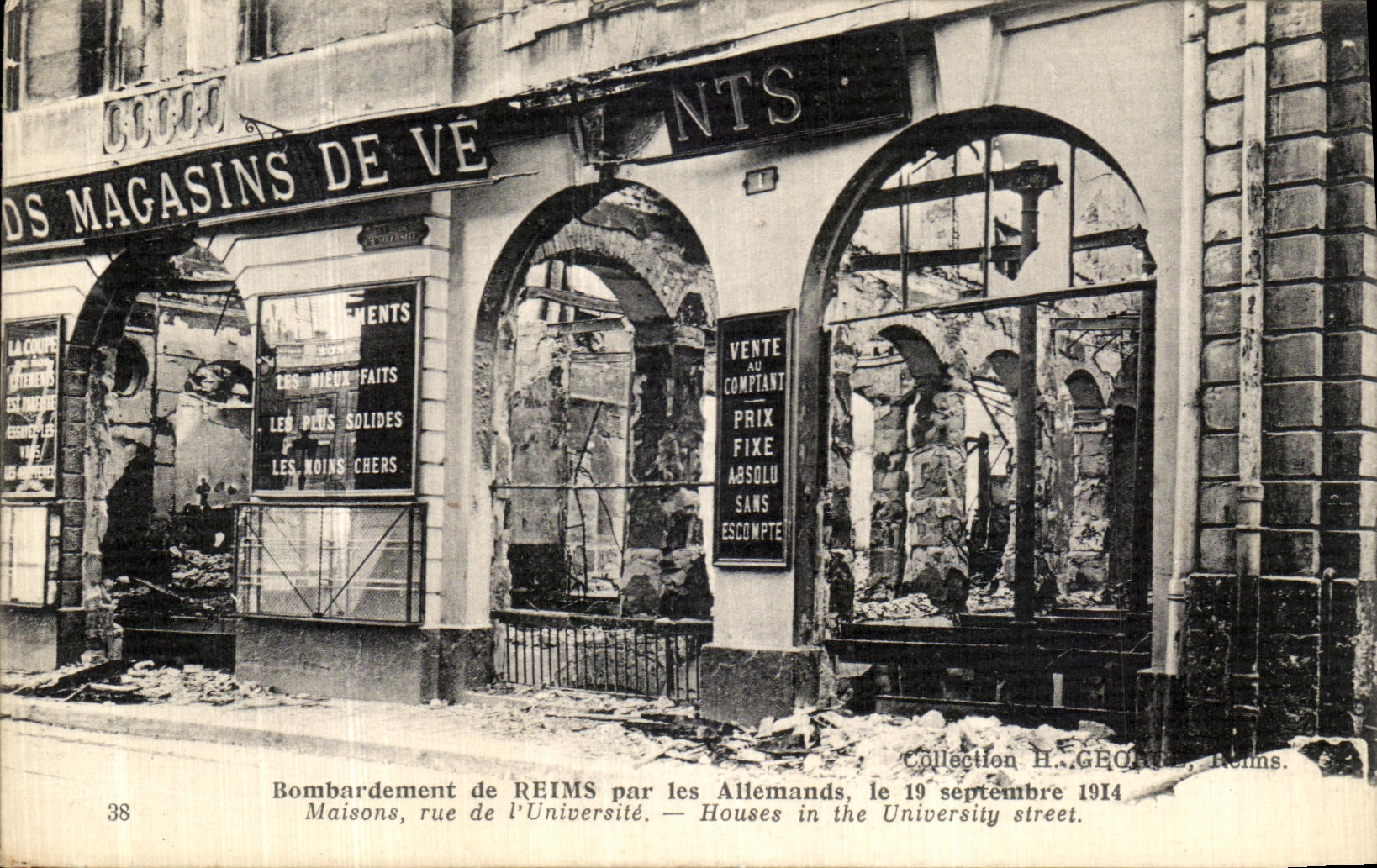 Bombarde ment de REIMS par les Allemands, le 19 septembre 1914 — Maisons, rue de l'Université