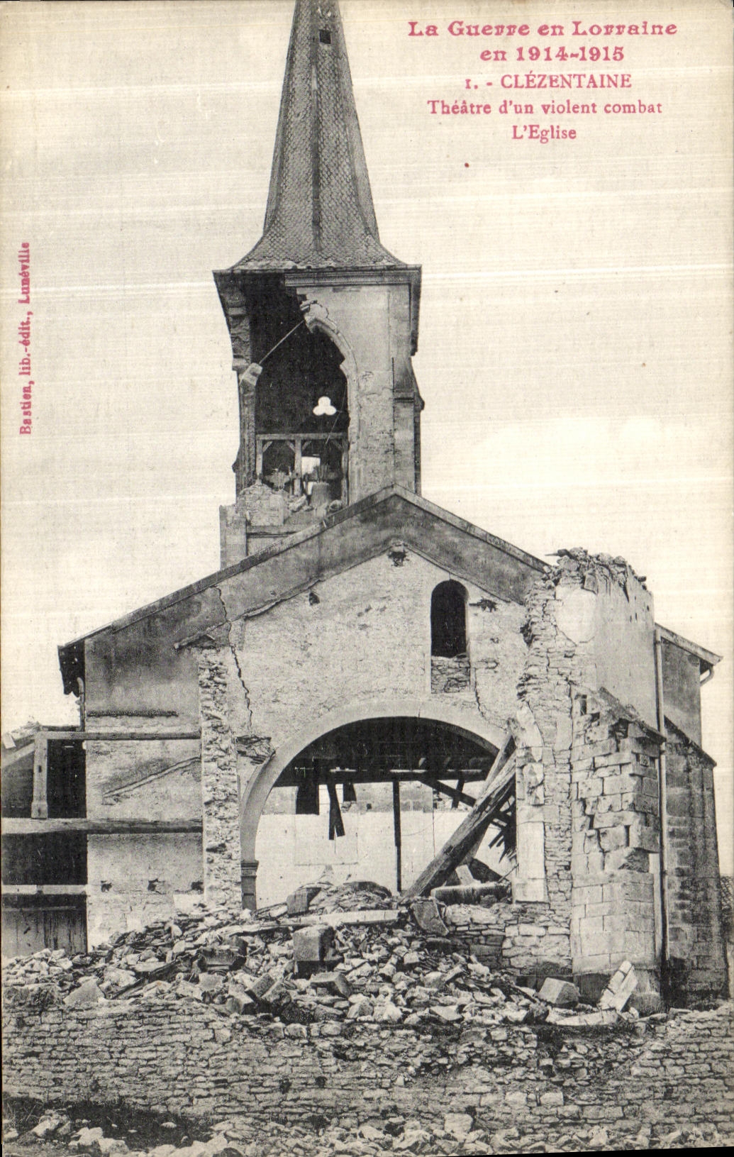 Clézentaine — Église détruite — Bastum, lib.édit., Lunéville