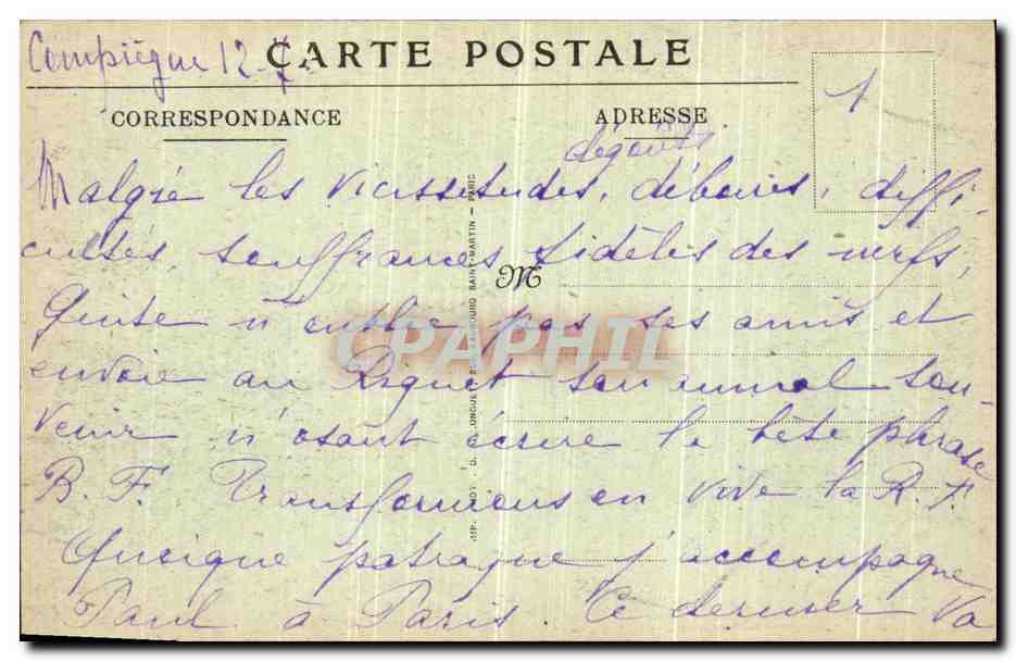 CPA Compiegne Bombardement De 1919 Rue Jeanne D Arc Militaria — Rückseite