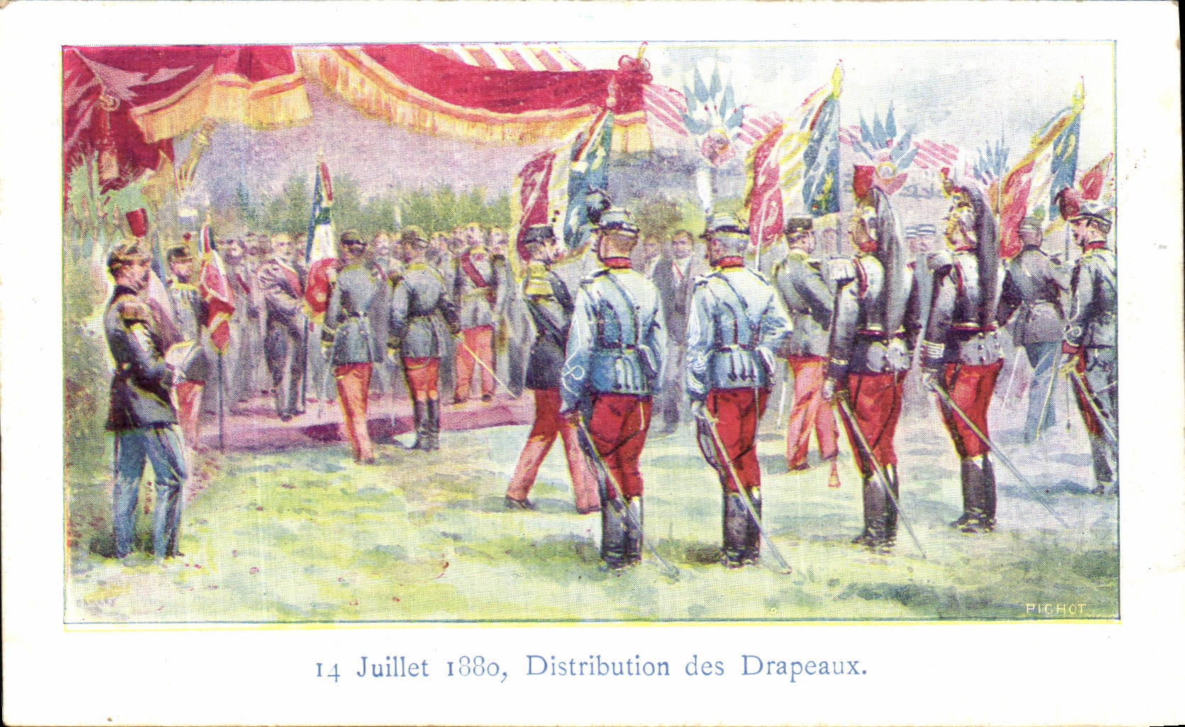 CPA Distribution des Drapeaux 14 juillet 1880 Militaria