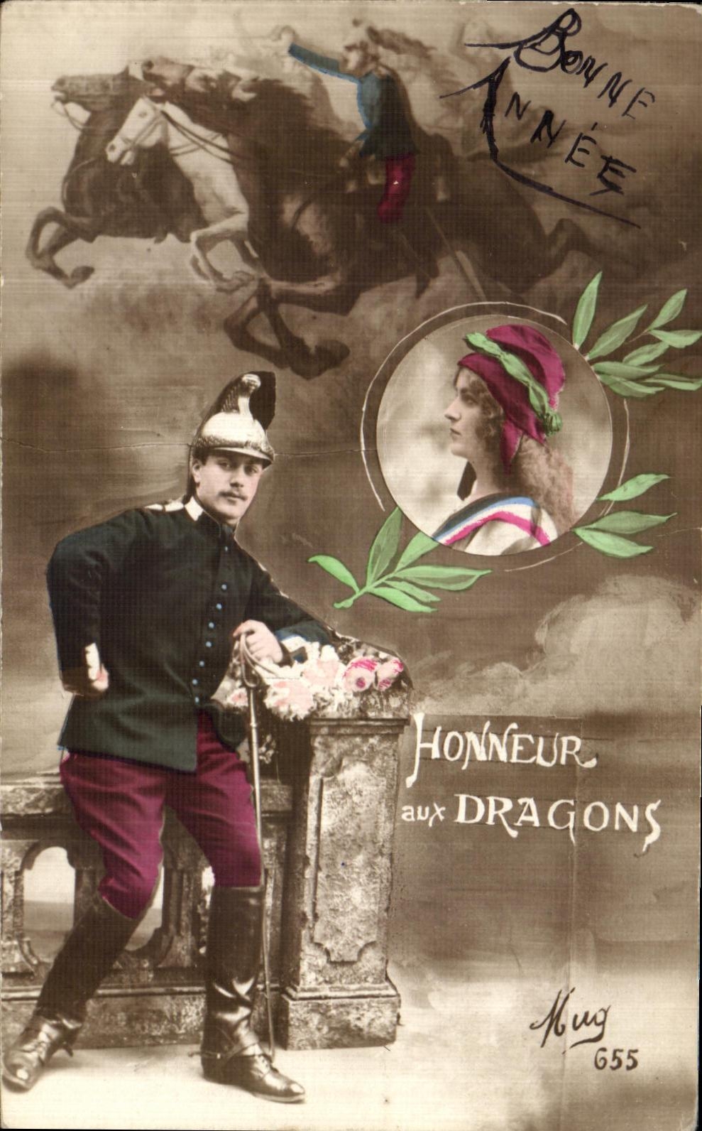 CPA Honneur aux Dragons Militaria