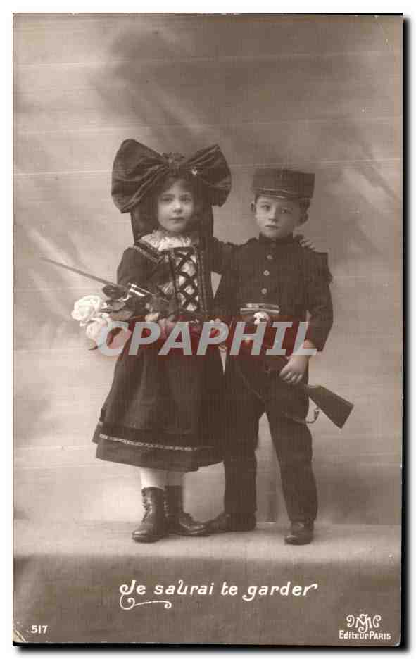 CPA Je Saurai Te Garder Enfants Alsace Militaria 