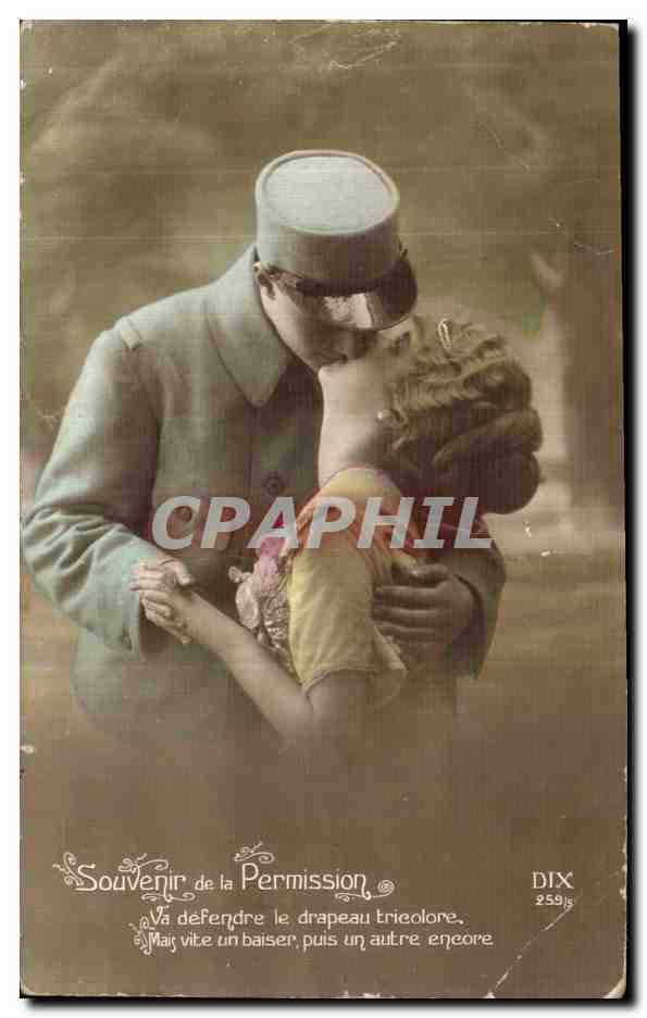 CPA Souvenir de La Permission Militaria Femme