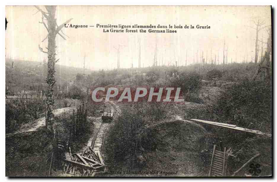 Cartolina d'epoca L'Argonne Prime linee tedesche nel Bosco di La Grurie Militaria