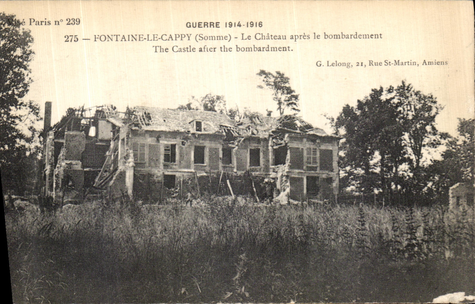 CPA Fontaine Le Cappy Le Chateau apres le Bombardement Militaria