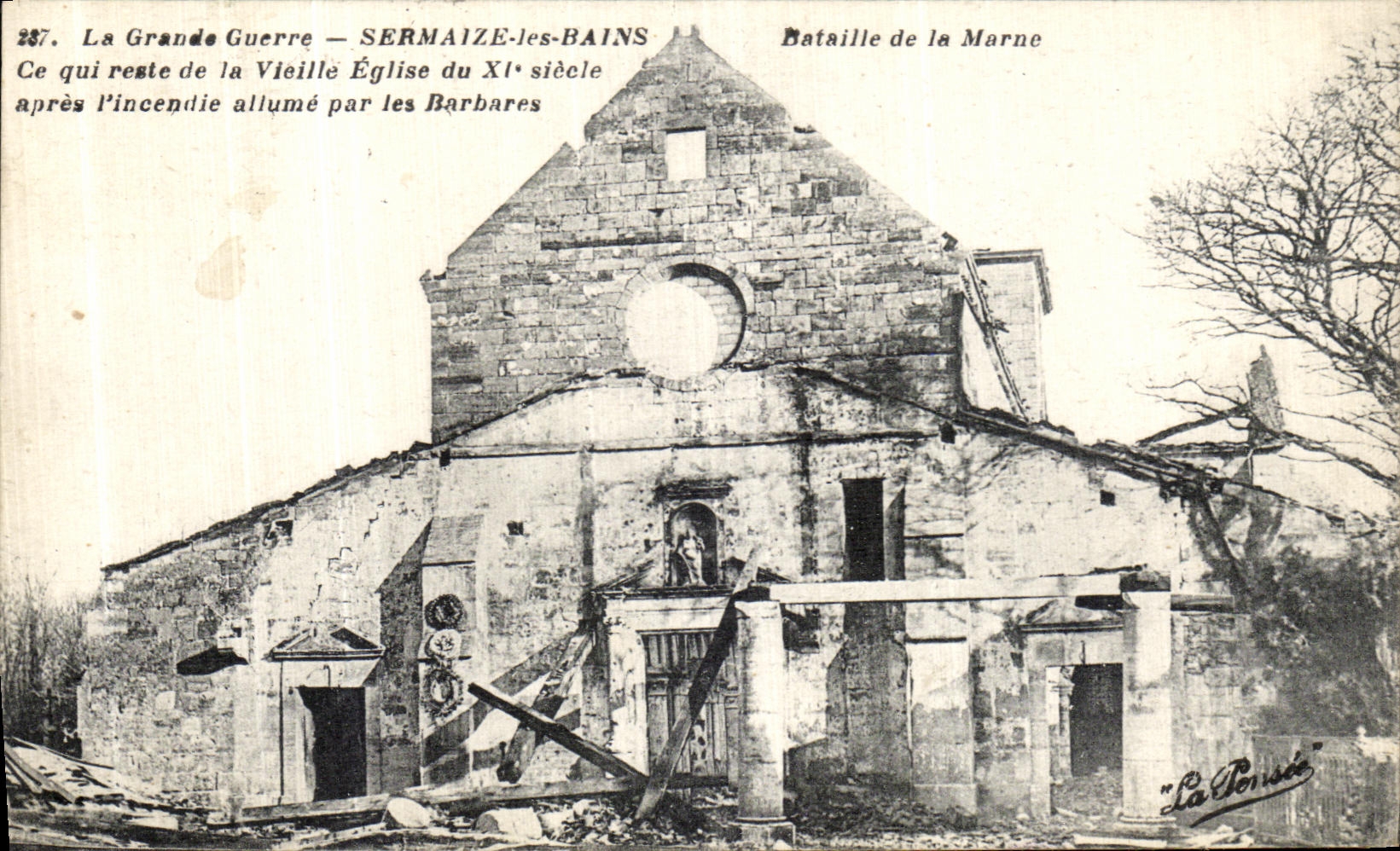 Sermaize-les-Bains — Ruines de l'ancienne église du XIe siècle après l'incendie des Barbares — La Pensée