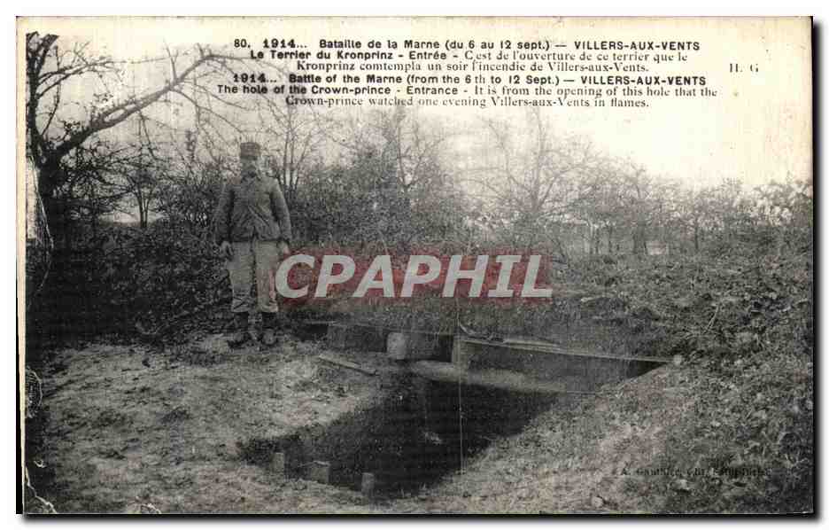 Bataille de la Marne — Entrée du terrier du Kronprinz à Villers-aux-Vents — H. G.