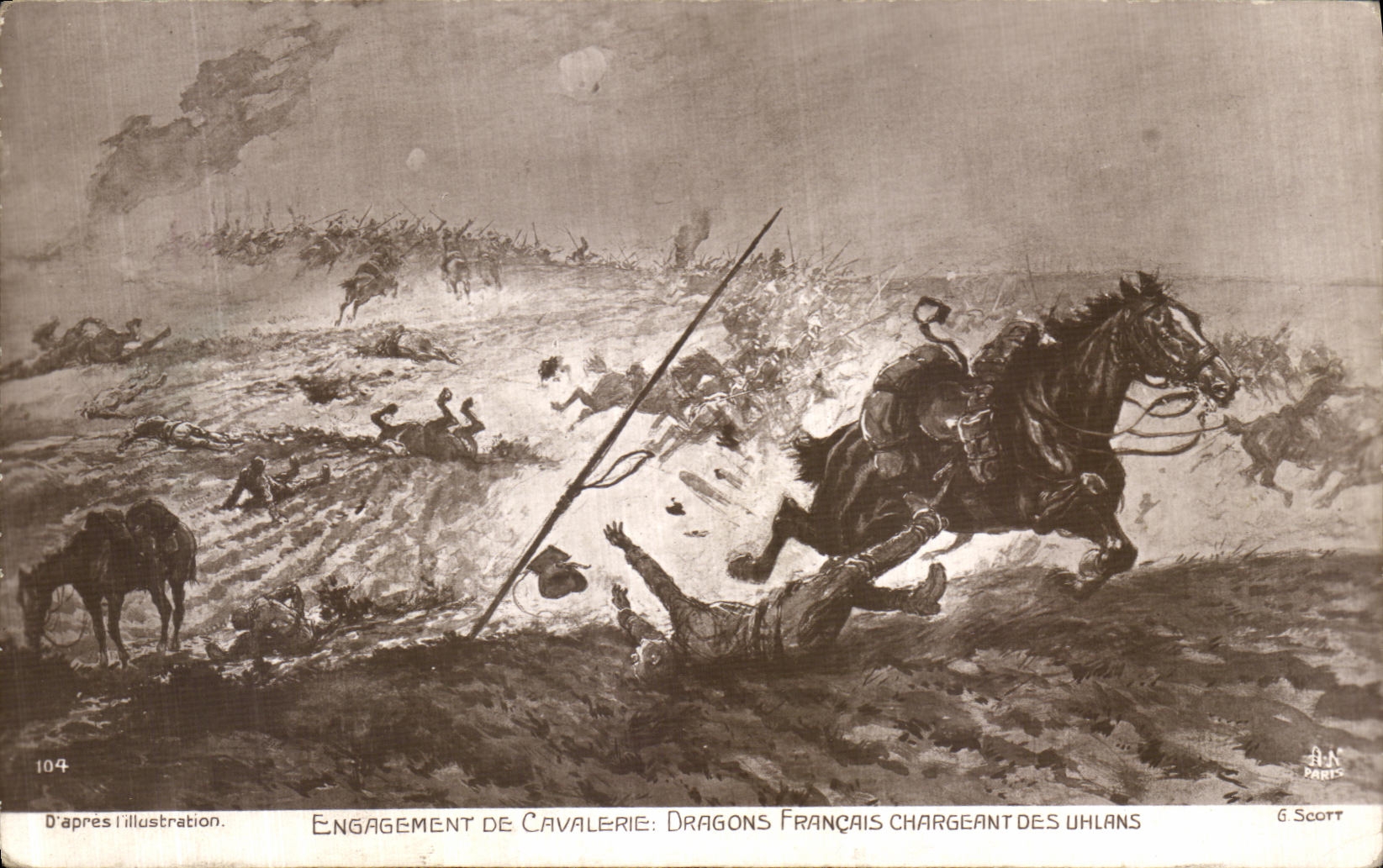 CPA Engagement De Cavalerie Dragons Francais Chargeant Des Uhlans Militaria