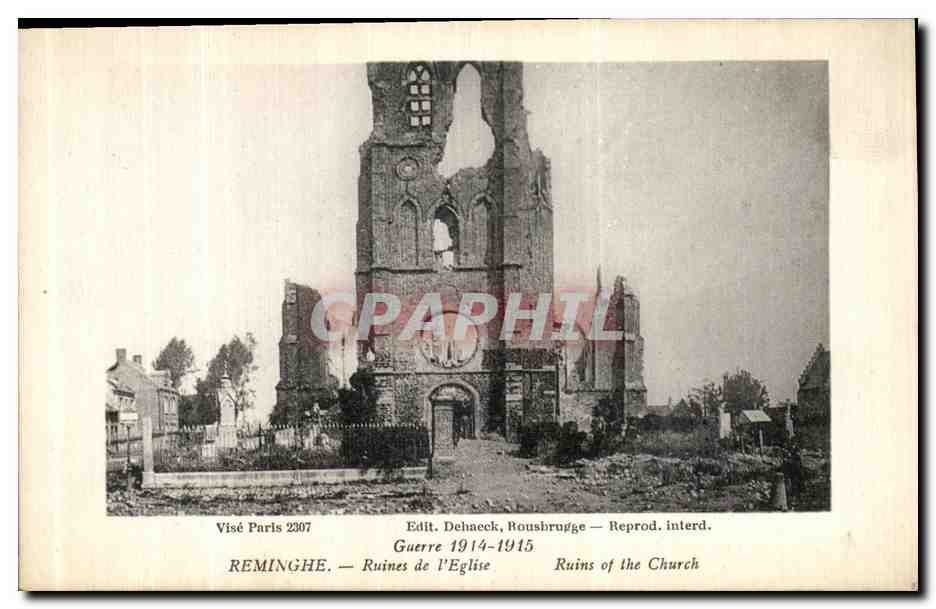 CPA Reminghe Ruines de l Eglise Militaria