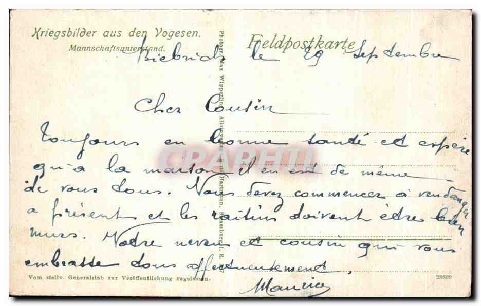 CPA Kriegsbilder aus den Vogesen Militaria — Rückseite
