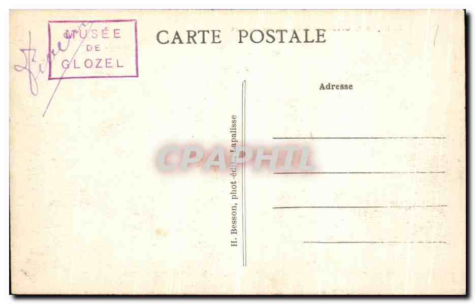 La Région de Glezel et le Champ des Fouilles — Musée de Glozel, éditeur H. Besson — Verso
