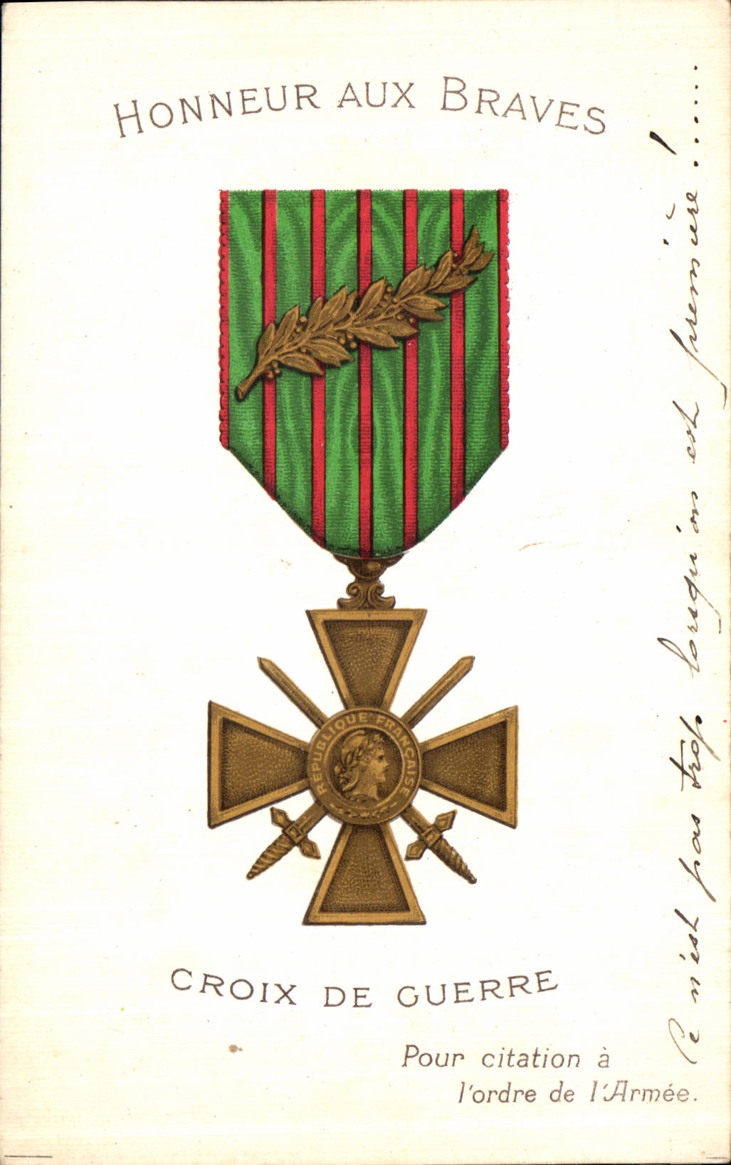 CPA Honneur Aux Braves Medaille croix de guerre Militaria
