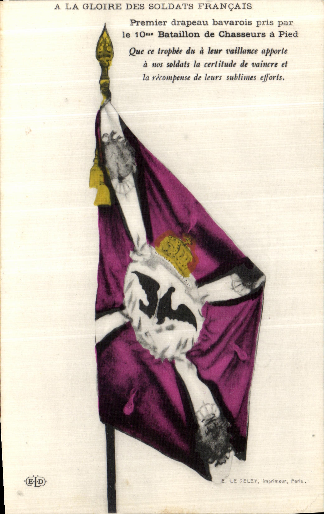 CPA A La Gloire Des Soldats Francais Drapeau bavarois 10eme bataillon de chasseurs a pied Militaria 