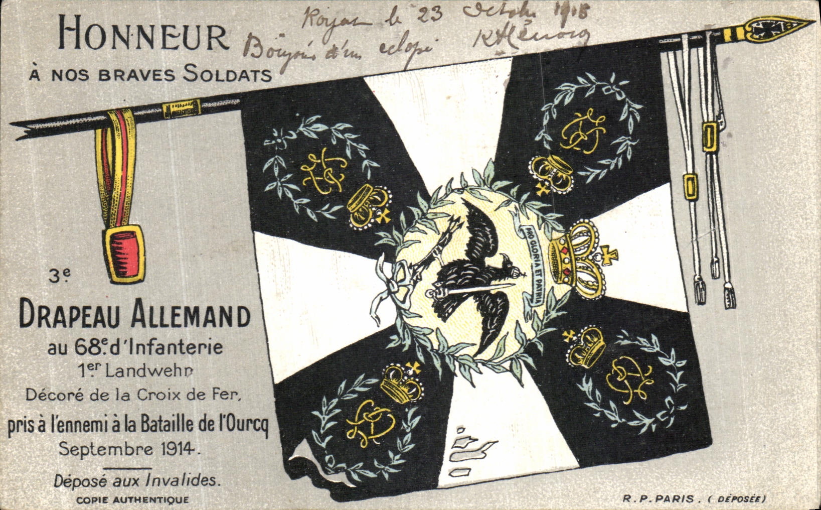 CPA Honneur A Nos Braves Soldats Drapeau du 68eme d infanterie Bataille de l Ourcq