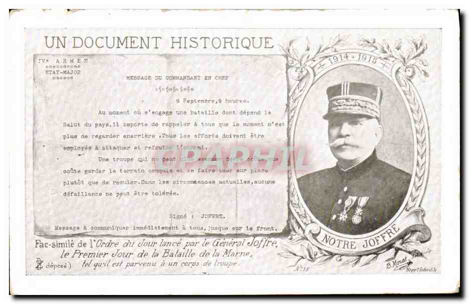 CPA Ordre du jour bataille de la Marne Joffre