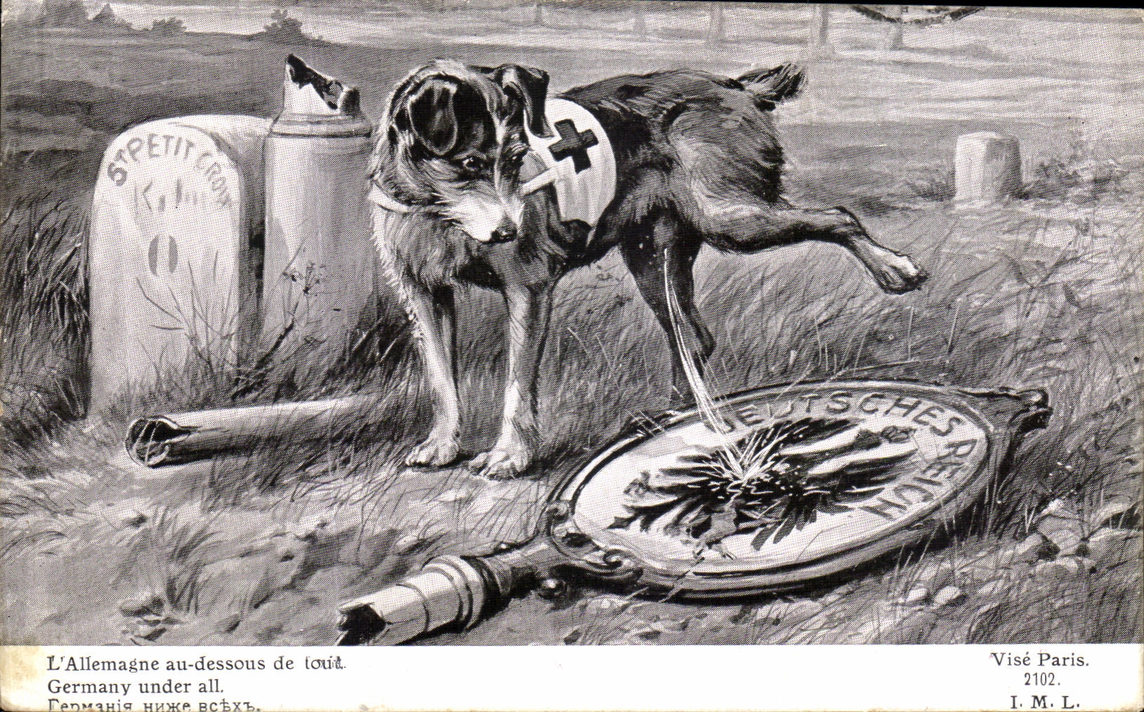 Chien de guerre allemand — détruction d'un emblème impérial — édition patriotique