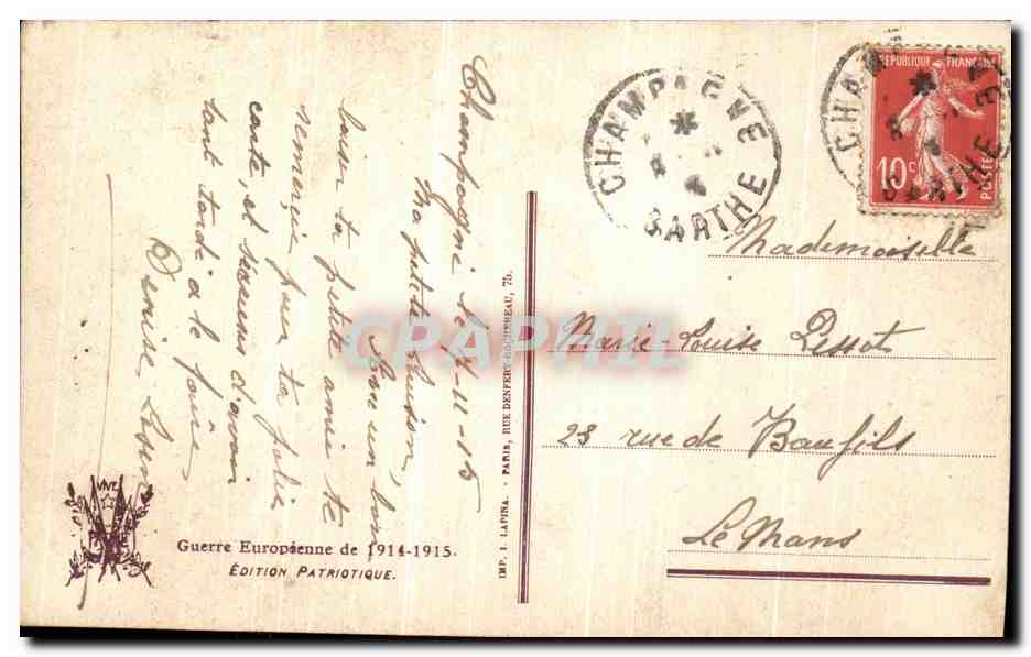 Chien de guerre allemand — détruction d'un emblème impérial — édition patriotique — Verso