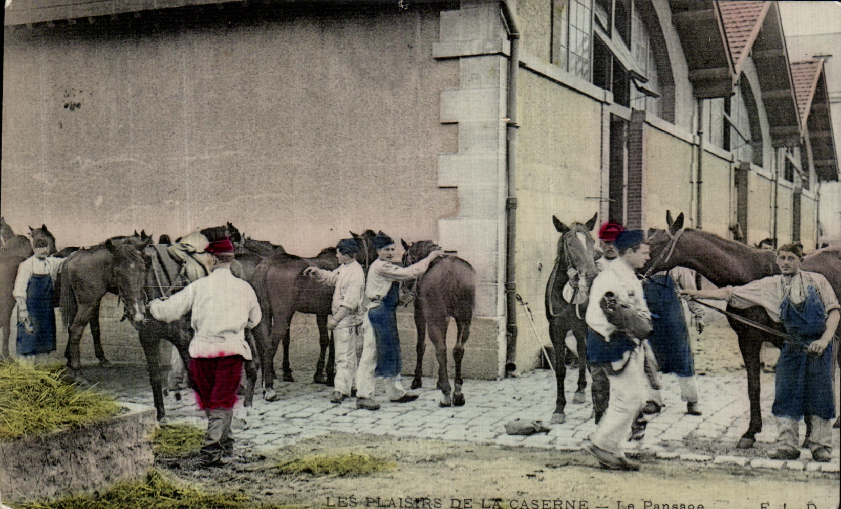 Les plaisirs de la caserne — Le pansage — E. J. D.