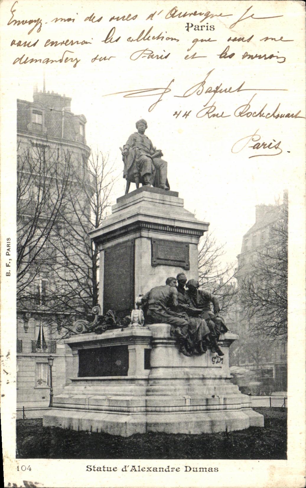 CPA Statue d Alexandre Dumas Paris 