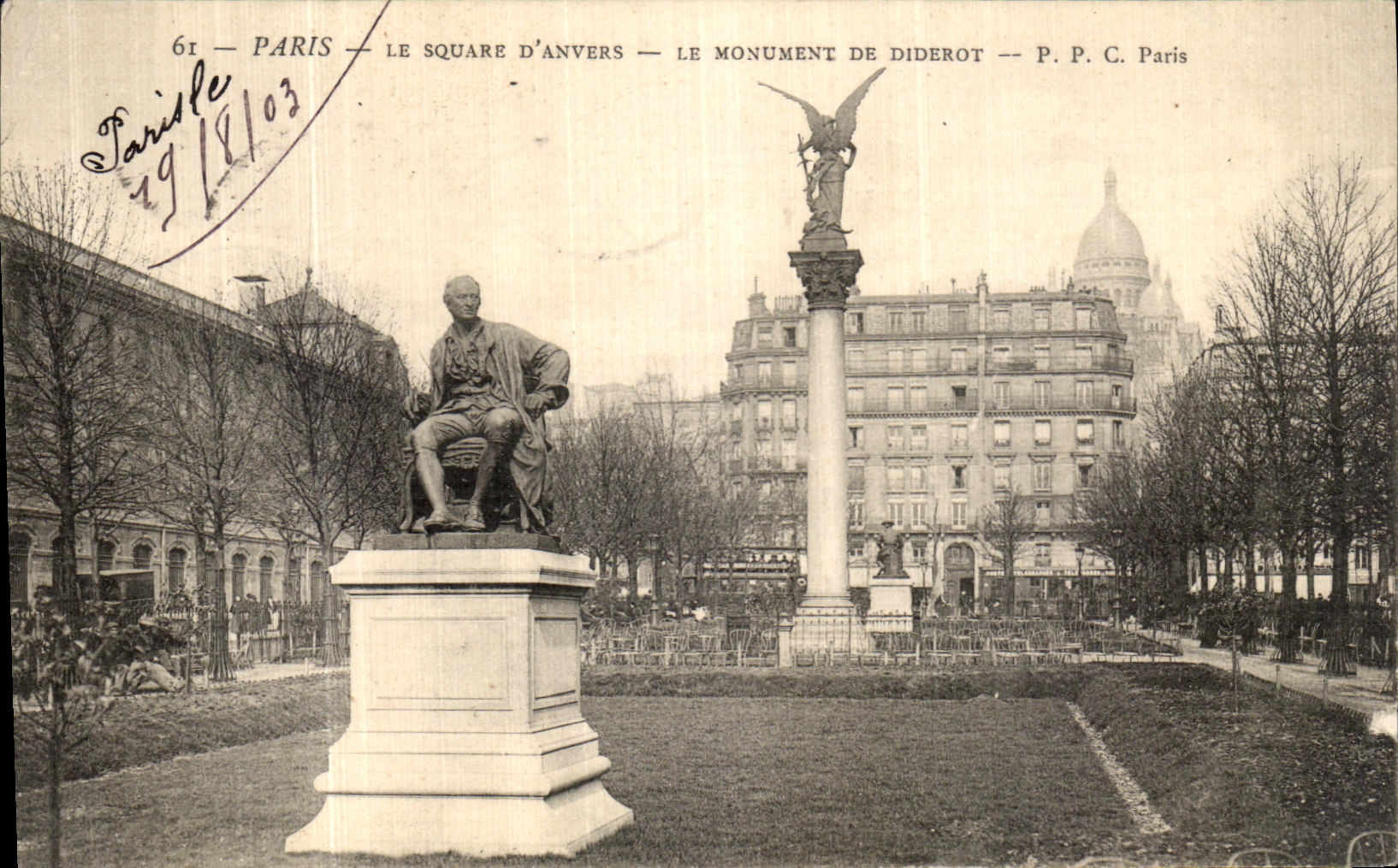 CPA Paris Le Square D Anvers Le Monument De Diderot