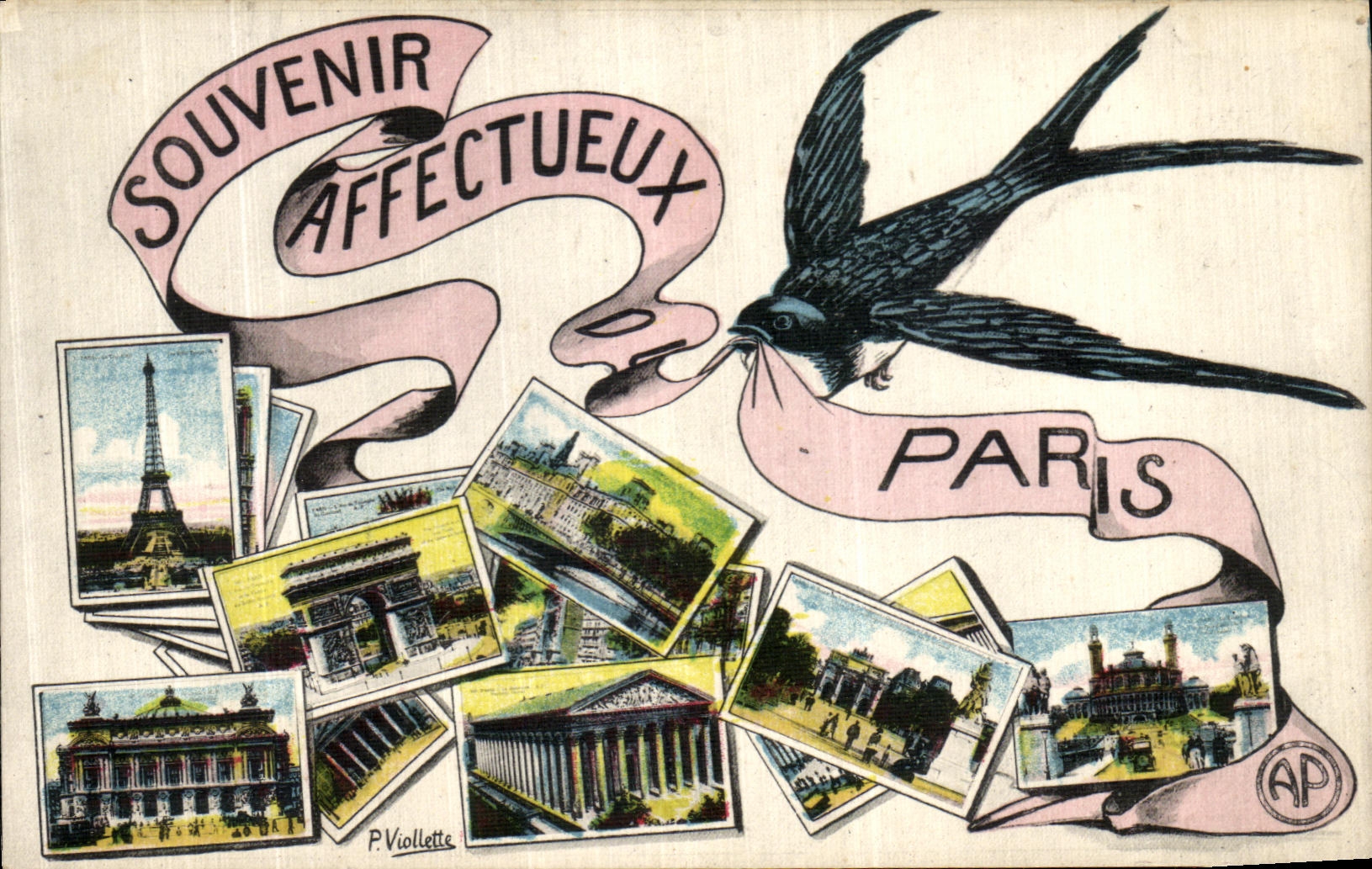 CPA Paris Souvenir Affectueux Hirondelle Tour Eiffel