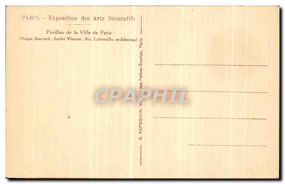 Pavillon de la Ville de Paris — Exposition des Arts Décoratifs — Roger Bouvard, André Vincent, Six, Labrenille, architectes — Rückseite