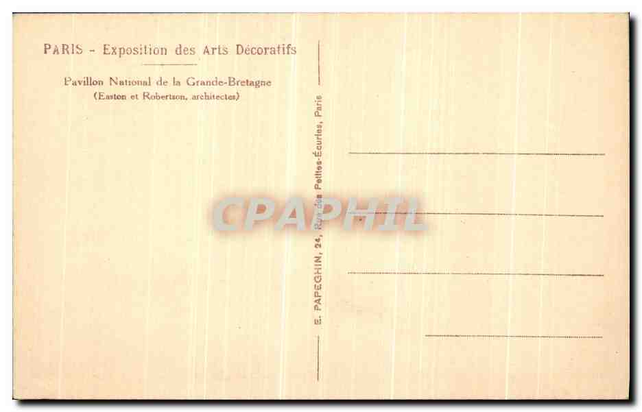 CPA Paris Expostion des Arts Decoratifs Pavillon National de la Grande Bretagne  — Verso