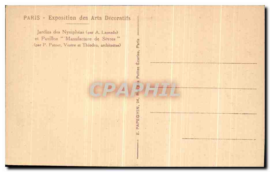 Giardini delle Ninfée — Esposizione degli Arti Decorativi — Editore E. Papeghin, Parigi — Verso
