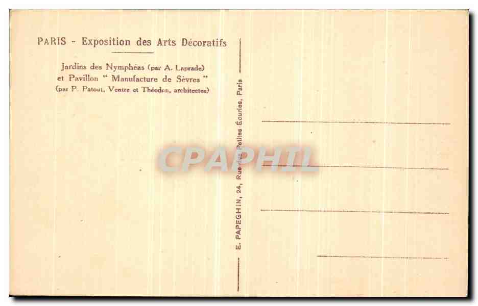 Jardins des Nymphéas — Exposition des Arts Décoratifs — Éditeur E. Papeghin, 24, Rue des Petites Écuries, Paris — Achterkant
