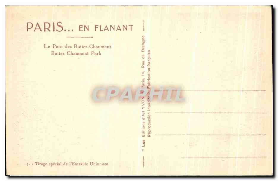 CPA Paris Le Parc des Butes Chaumont  — Verso