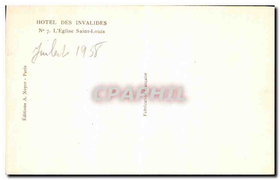CPA Paris Hotel Des Invalides L Eglise Saint Louis — Verso