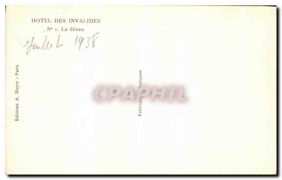 CPA Paris Hotel Des Invalides — Verso