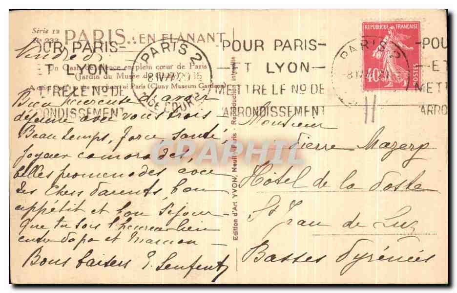 CPA Paris Jardin du musee de Cluny — Rückseite