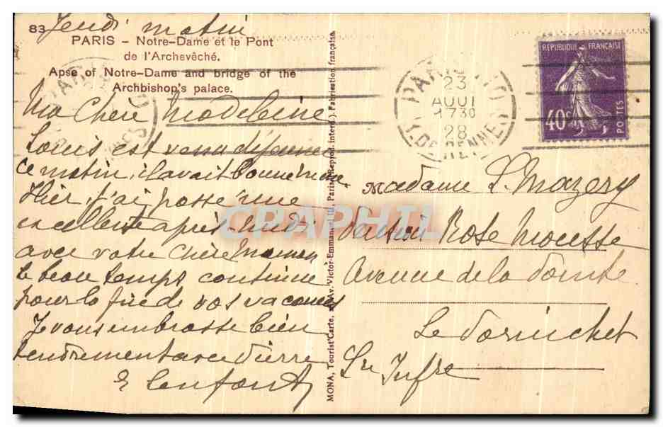 CPA Paris Notre Dame et Le Pont de L Archeveche — Verso