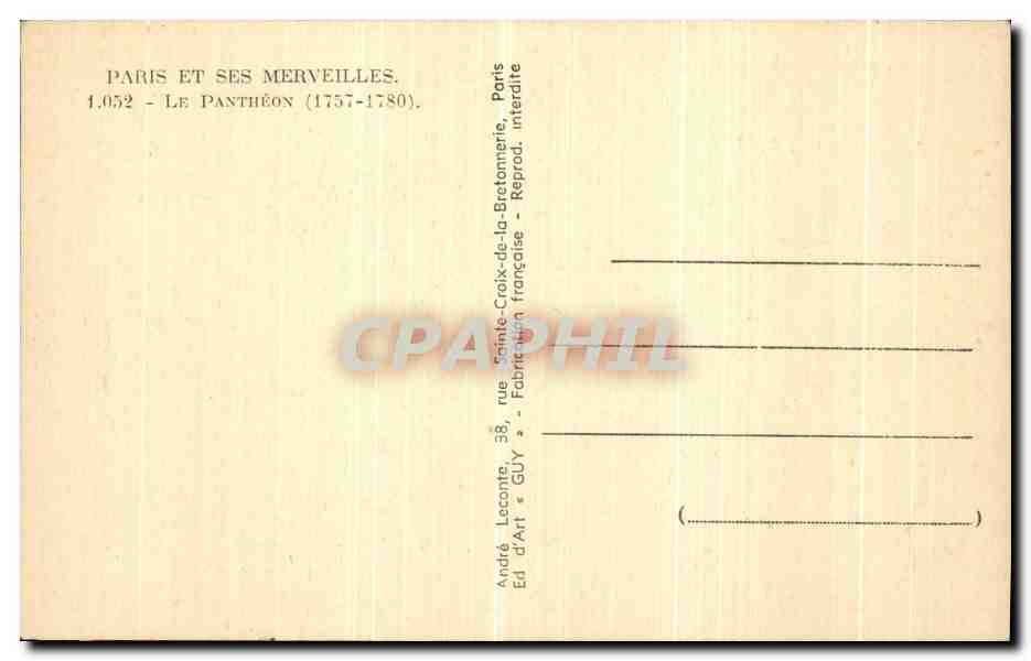 CPA Paris Et Ses Merveilles Le Pantheon — Rückseite
