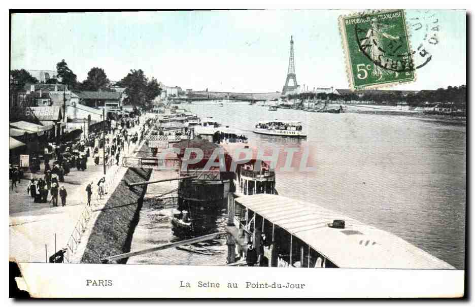 Antike Ansichtskarte Paris La Seine au Point Du jour Tour Eiffel Peniches