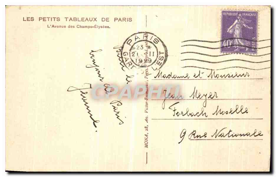 CPA Paris Avenue des Champs Elysees — Rückseite