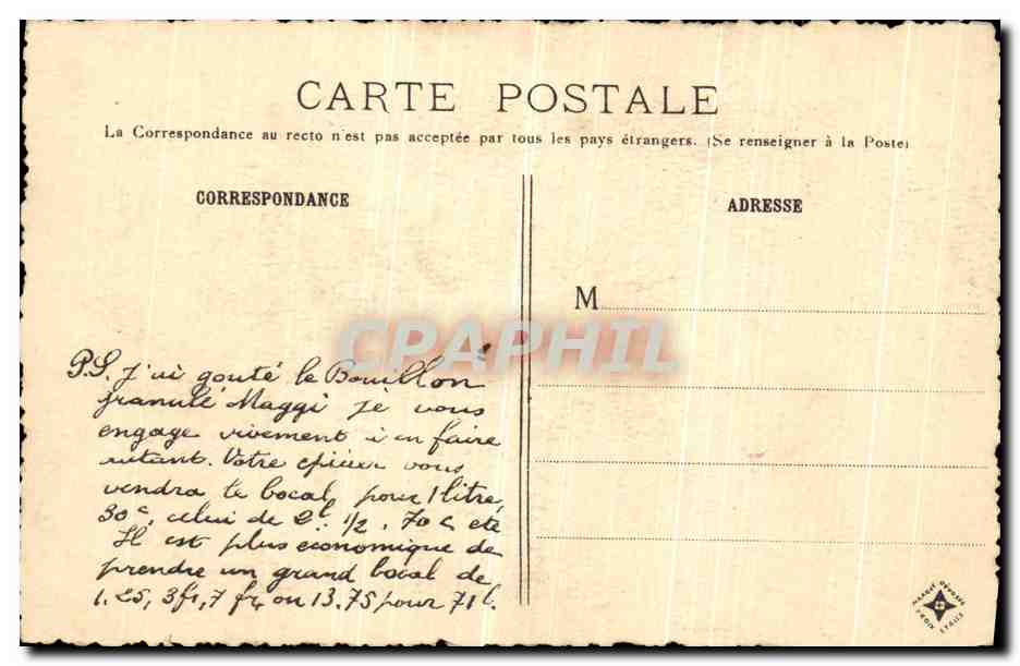CPA Paris Vieux L Hotel de Lavailliere rue St Jacques Maggi — Rückseite