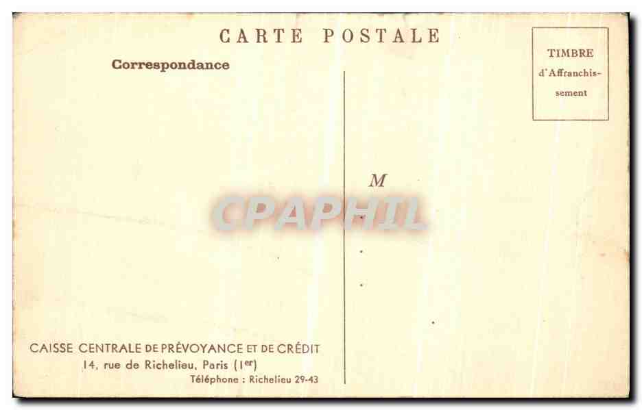 CPA Paris Caisse Centrale De Prevoyance Et De Credit — Rückseite