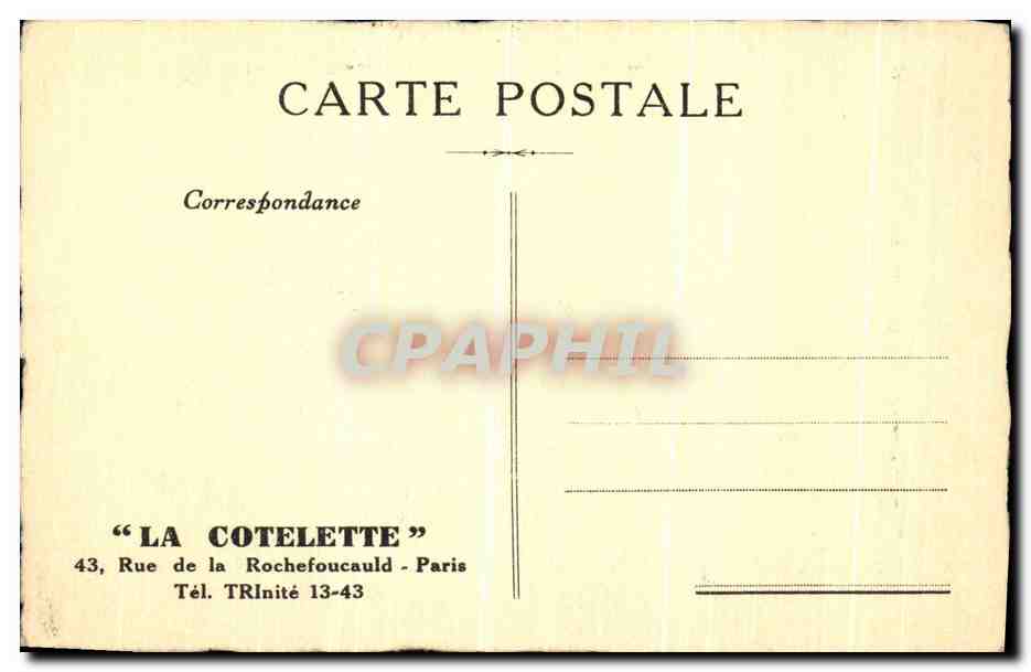 CPA La Cotelette Rue de La Rochefoucauld Paris Restaurant — Verso